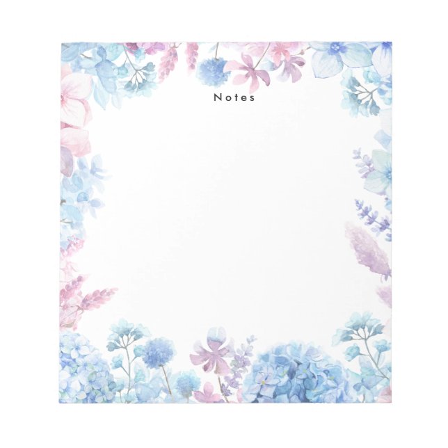 Aquarelle Bleu Hydrangée Personnalisée Bloc-notes (Devant)