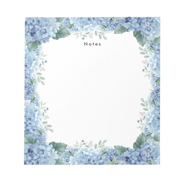 Aquarelle Bleu Hydrangée Personnalisée Bloc-notes (Devant)