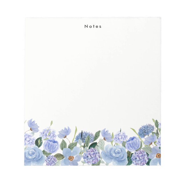 Aquarelle Bleu Hydrangée Personnalisée Bloc-notes (Devant)