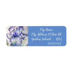 Aquarelle bleu Iris Floral Retourner l'adresse Éti