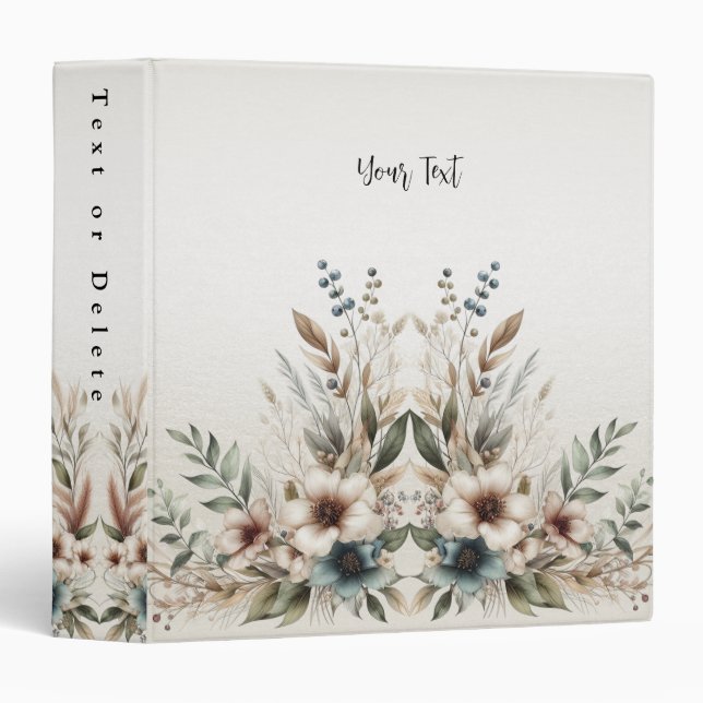 Aquarelle bleu ivoire Fleurs Album Classeur (Devant/Côté)