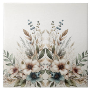 Aquarelle bleu ivoire Fleurs en céramique Carreaux