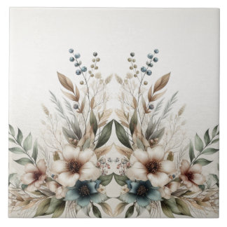 Aquarelle bleu ivoire Fleurs en céramique Carreaux