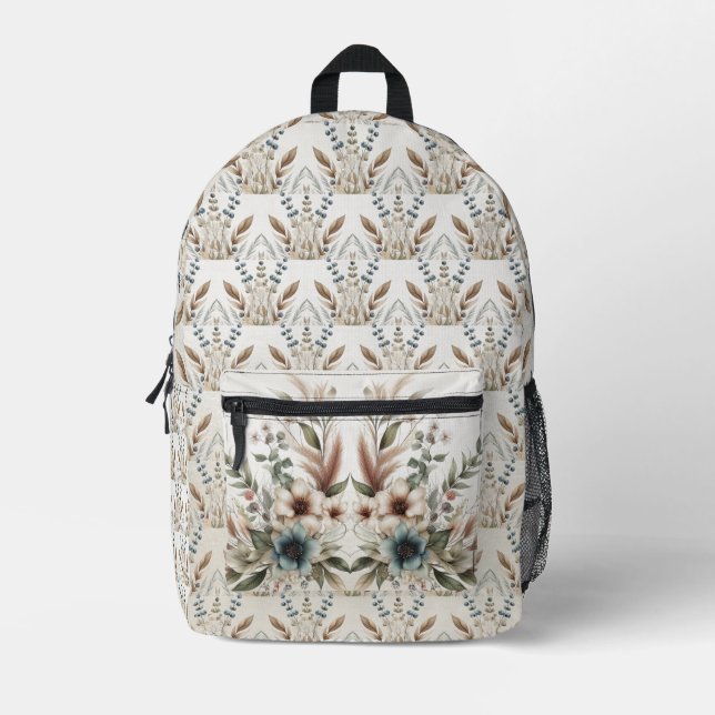 Aquarelle bleu ivoire Fleurs sac à dos Coupe Sac à (Recto)