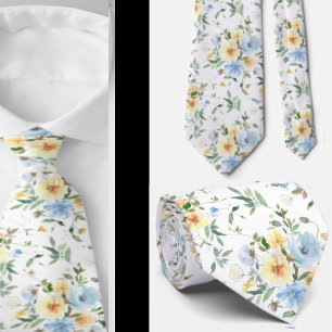 Aquarelle bleu jaune Floral Cravate Necktie
