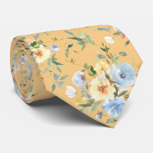 Aquarelle bleu jaune Floral Cravate Necktie