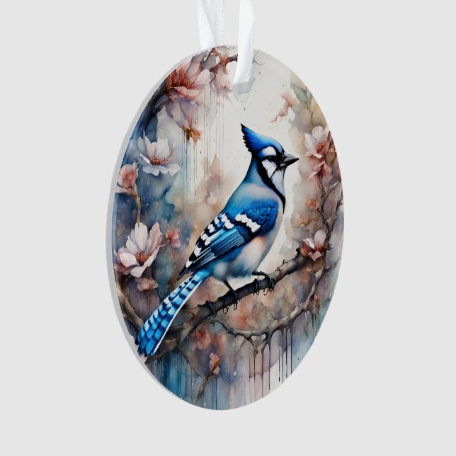 Aquarelle bleu Jay Cherry Blossoms (devant)