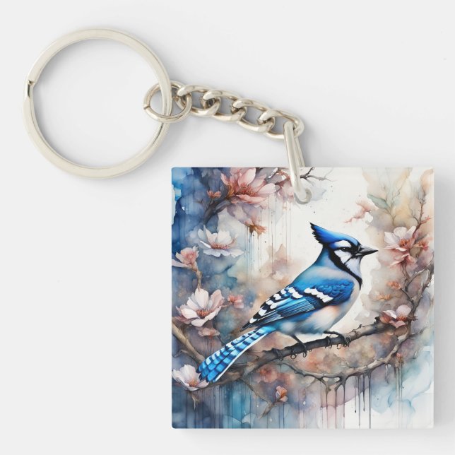 Aquarelle bleu Jay Cherry Blossoms (Devant)