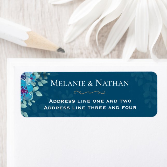 Aquarelle bleu marine Floral Mariage élégant (En situation)