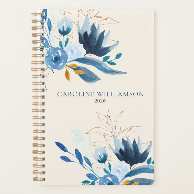 Aquarelle bleu moderne Floral Personnalisé 2022 (Devant)