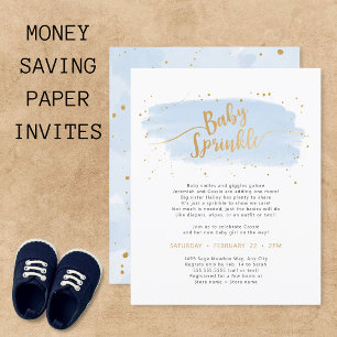 Aquarelle bleu or Baby Sprinkle PAPIER invitation