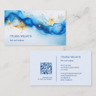 Aquarelle bleu or   Carte de visite de code QR
