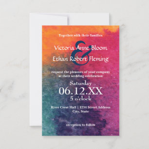 Aquarelle bleu orange - Invitation de mariage 3x5