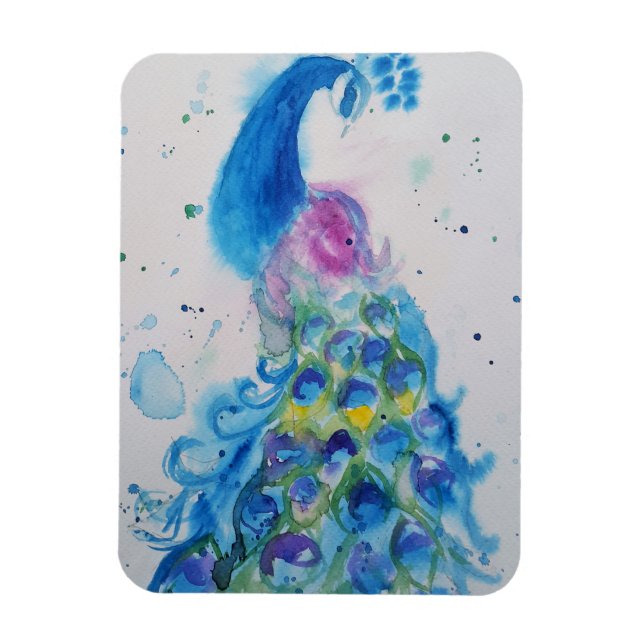 Aquarelle bleu Peacock Oiseau Aquarelle Magnet d'a (Vertical)