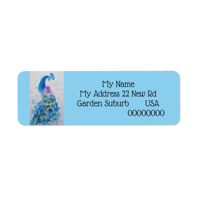 Aquarelle bleu Peacock Retourner l'adresse Étiquet (Devant)