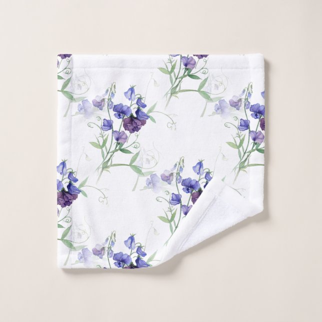 Aquarelle Bleu Pois doux Jardin Fleur Motif (Gant de toilette)