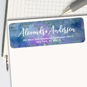 Aquarelle bleu pourpre Glitt Adresse de retour