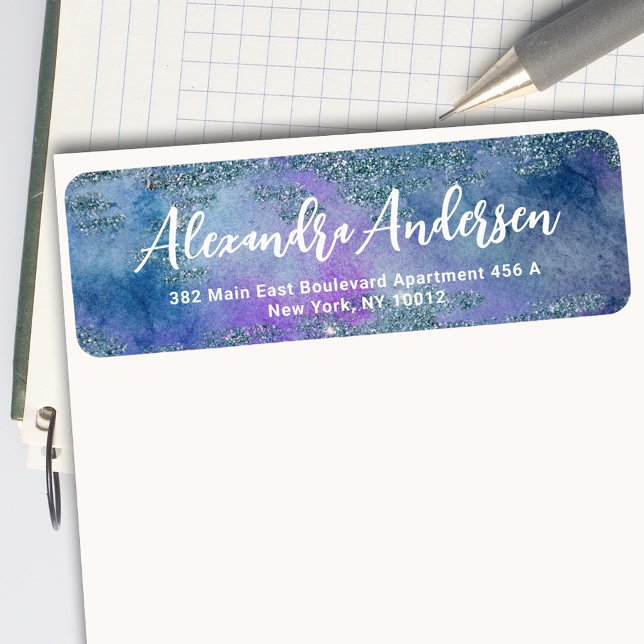 Aquarelle bleu pourpre Glitt Adresse de retour (Créateur téléchargé)