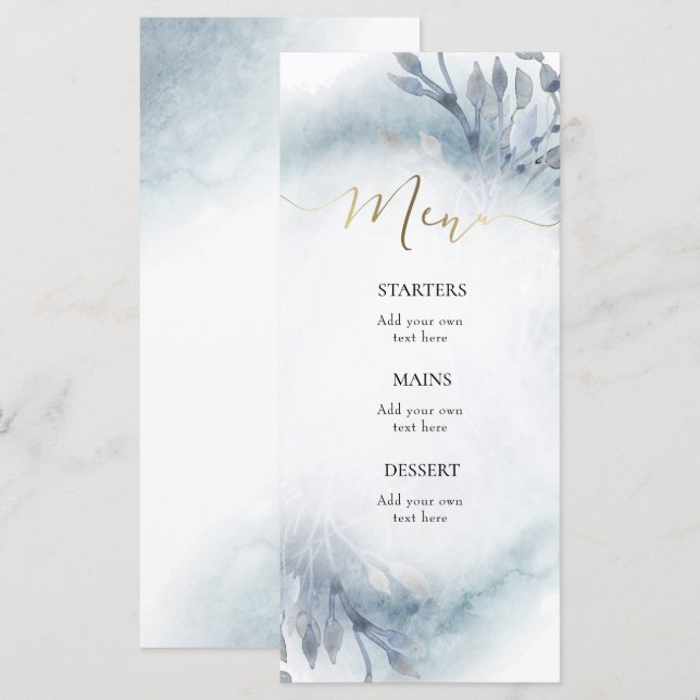 aquarelle bleu poussiéreux Menu (Devant / Derrière)