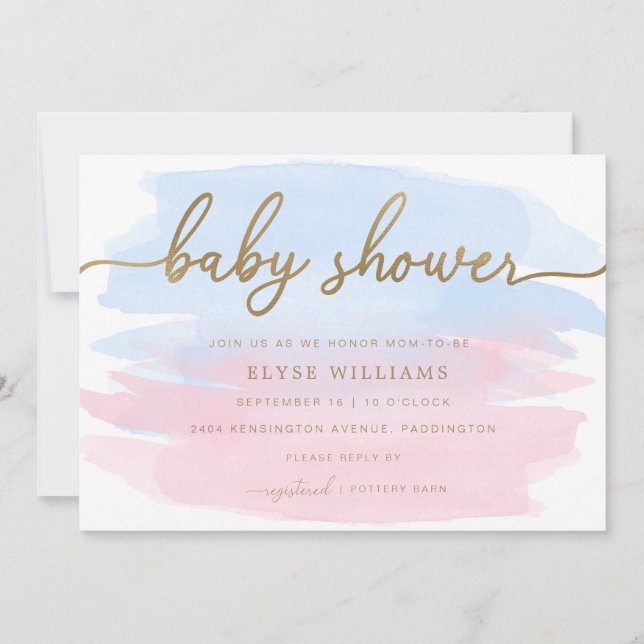 Aquarelle bleu rose Baby shower or Invitation (Devant)