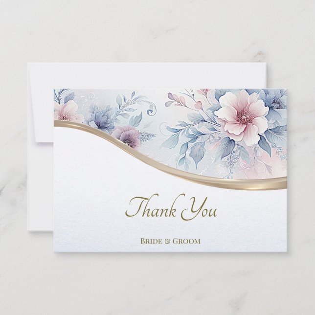Aquarelle bleu rose Carte de remerciements Floral (Devant)