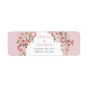 Aquarelle bleu rose fleurs boho arche pampas