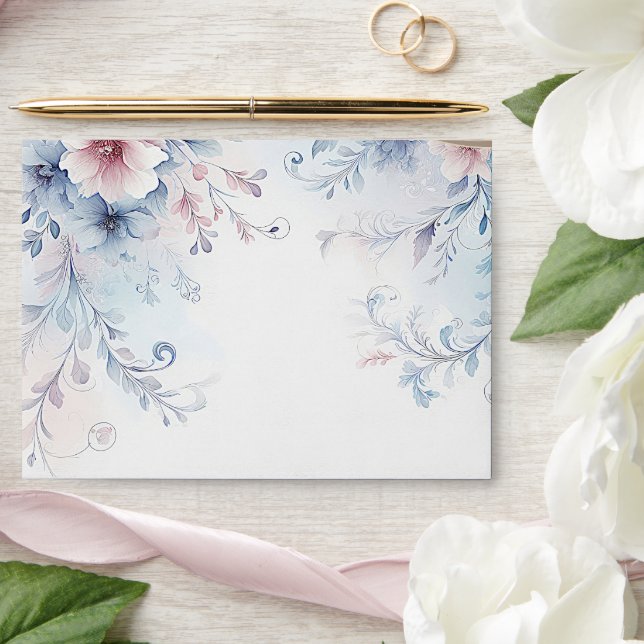 Aquarelle bleu rose floral Enveloppe (Wedding)