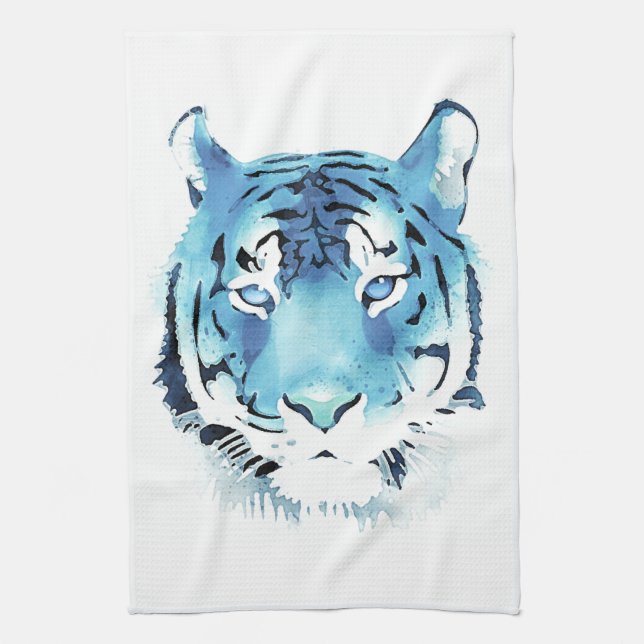 Aquarelle bleu tigre animal serviette de cuisine (Vertical)