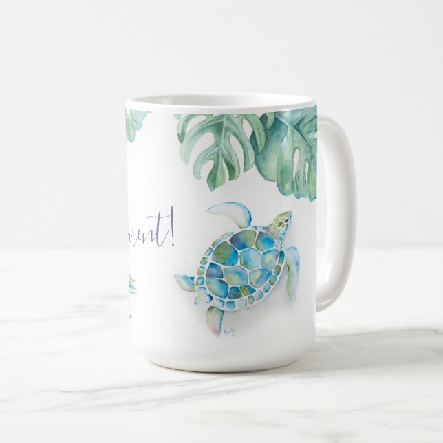 Aquarelle bleu turquoise tropicale Mug de tortue m (Devant droit)
