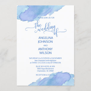 Aquarelle Bleu Turquoise Violet Mariage Invitation