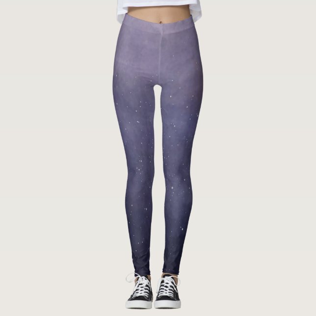 Aquarelle bleu violacé Starry Night Leggings (Devant)