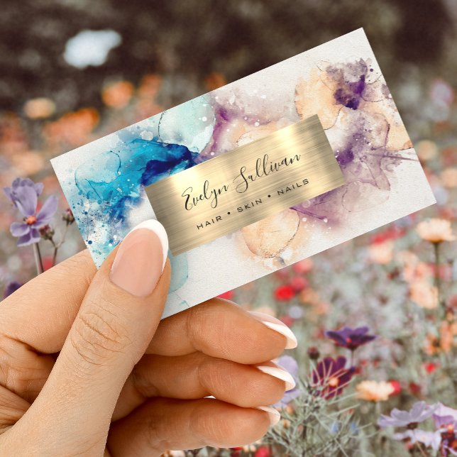 Aquarelle bleu violet et Carte de visite d'huile o (Créateur téléchargé)