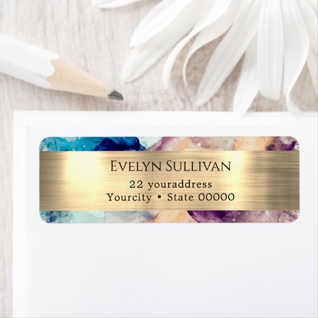 Aquarelle bleu violet or Retourner l'adresse (En situation)