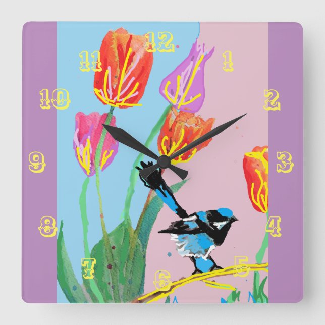 Aquarelle bleu Wren Oiseaux Enfants Horloge de la  (Recto)