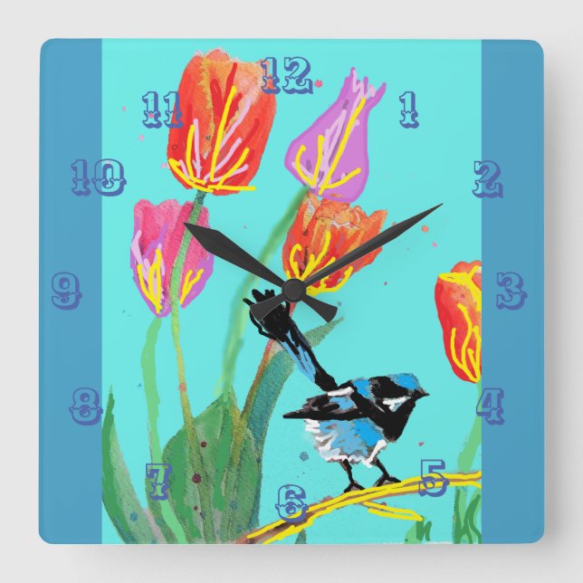Aquarelle bleu Wren Oiseaux Enfants Horloge de la  (Recto)