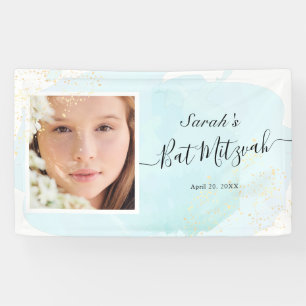 Aquarelle Bleu x or Bannière Bat mitzvah photo