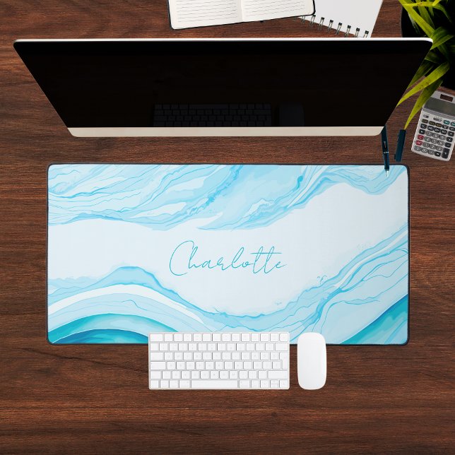 Aquarelle bleue Abstraite personnalisée Grand ordi (Personalized Abstract Blue Watercolor Large Laptop Desk Mat
)