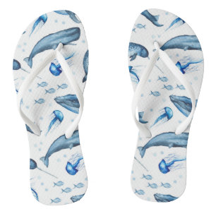 Aquarelle bleue Animaux marins   Tongs