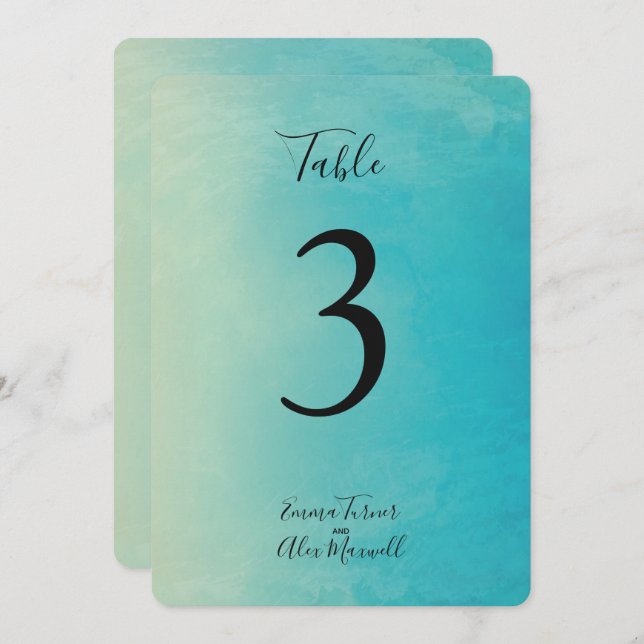 Aquarelle bleue | Cartes de numéro de table (Devant / Derrière)