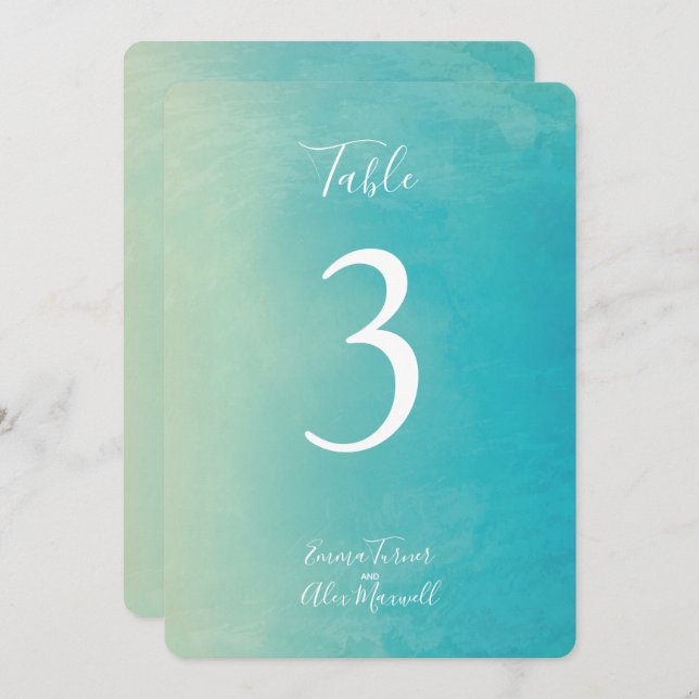 Aquarelle bleue | Cartes de numéro de table (Devant / Derrière)