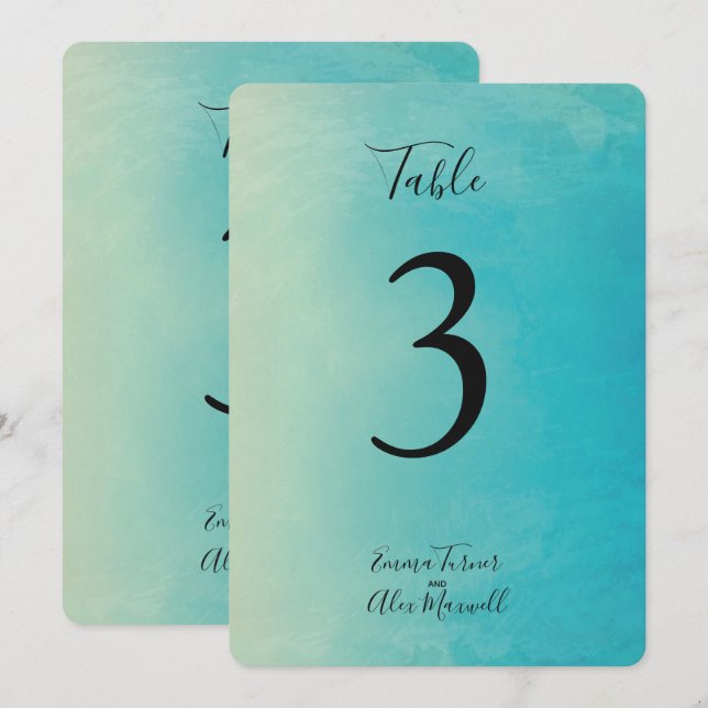 Aquarelle bleue | Cartes de numéro de tableau (Devant / Derrière)