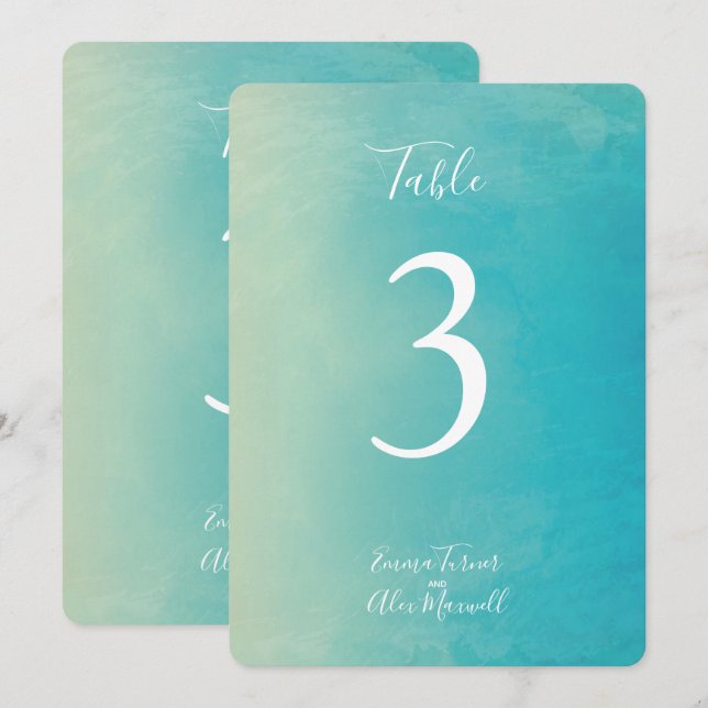 Aquarelle bleue | Cartes de numéro de tableau (Devant / Derrière)