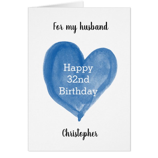 Aquarelle bleue Coeur 32e anniversaire (Devant)