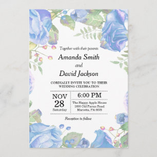 Aquarelle bleue de faire-part de mariage floral