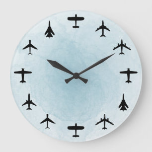 Aquarelle bleue de l'aviation grande horloge