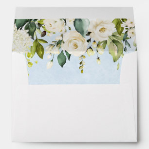 Aquarelle bleue Enveloppes de Mariage Rose blanche
