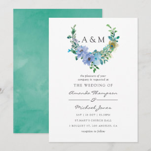 Aquarelle bleue et à la menthe Faire-part de maria