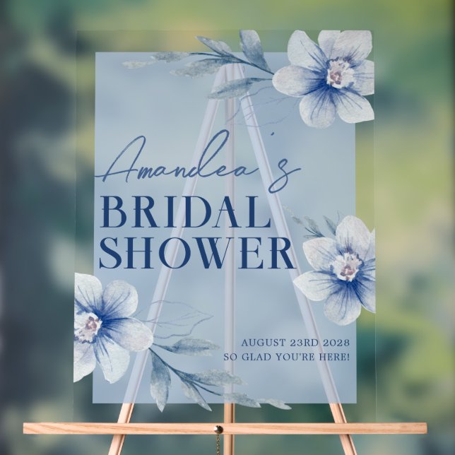 Aquarelle bleue Fête des mariées florale Bienvenue (Neutre)