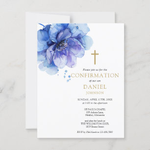 Aquarelle bleue Floral Confirmation Invitation