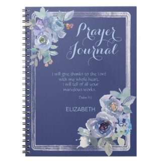 Aquarelle bleue Floral Psaume Nom Journal de prièr